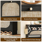 Nicetree Freestanding Arched Rattan Accent Ultra Slim Shoe Cabinet for Entryway - 4 Flip Drawers & 3-Tier Adjustable Shelves, Farmhouse Modern Rustic Shoe Rack for Hallway, Foyer, Living Room