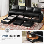 118.5" Faux Leather Modular Sectional Sofa, L Shaped Couch Set for Living Room, 6-Seater Comfy Cloud Couches with Movable Storage Ottoman Black