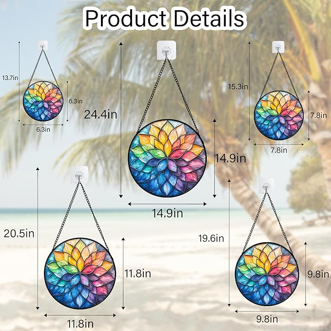 Stained Glass Window Hanging, Colorful Flower Petals Sun Catchers Diamond Glass Panel Hangings Suncatcher Decor for Birthday for Women, Men, Wife, Aunt, and Mom 14.9x14.9 in