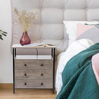 3 Wooden Drawers Nightstand, 27 Inch Wide Night Stand Set 2 with Charging Station and Adjustable Drawers, Small Dresser for Closet, Bedside Table for Living Room/Bedroom/Office, Gray.