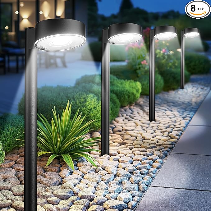 8 Pack Solar Pathway Lights Outdoor, 12 Brighter LED Solar Lights Outdoor Waterproof, Up to 12 Hrs Modern Path Light for Yard Garden Walkway Driveway Lawn, Cool White