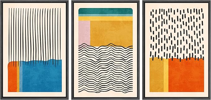 SIGNWIN Framed Canvas Print Wall Art Set Mid-Century Vibrant Color Block Collage Abstract Geometric Illustrations Graffiti & Street Art Modern Art for Living Room, Bedroom, Office - 16"x24"x3 Black