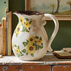 Levvohd Vintage Vase with Handle, 7.6 Inch Ceramic Pitcher Sunflower Floral Vase, Rustic Farmhouse Vases for Grandma Core Home Decor, Bookshelf Office Tuscan Decor (Large)