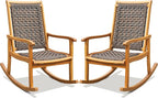 Idzo Wood Wicker Rocking Chair, 400 lbs Capacity, Durable Eucalyptus Wood, Natural Finish, Comfortable Curvy Design, Ideal for Deck, Patio Furniture, Teak Outdoor Furniture, Set of 2
