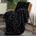 Cozy Bliss Faux Fur Throw Blanket for Couch, Cozy Warm Plush Striped Blanket for Sofa Bedroom Living Room,50 * 60 Inches Black