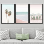 SIGNWIN Framed Canvas Print Wall Art Set Retro Vintage Pastel Tropical Island Beach Nature Wilderness Photography Modern Art Landscape Relax/Calm for Living Room, Bedroom, Office - 16"x24"x3 Black