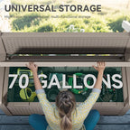 YITAHOME 70 Gallon Storage Bench Deck Box, Lockable Patio Bench, Waterproof Outdoor Pool Deck Storage for Patio Cushions, Garden Tools and Pool Supplies, Light Brown