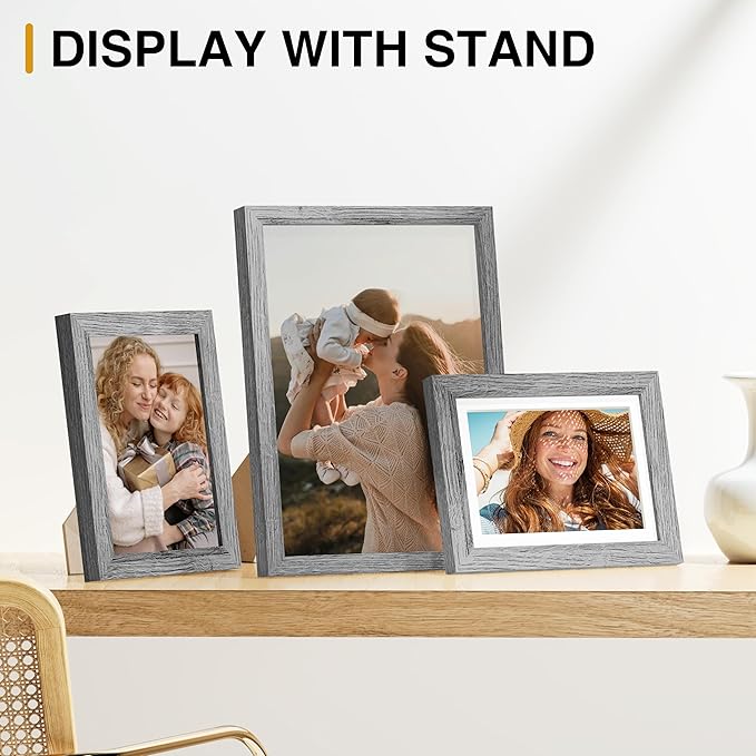Vittanly 15 Pack Picture Frames Collage Wall Decor for Mounting or Tabletop Display, Gallery Frame Set for Family, Multi Sizes Including 3pcs 8x10, 6pcs 5x7, 6pcs 4x6, Grey