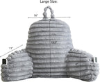 Faux Fur Fluffy Gray Reading Pillow with Pockets, Luxury Striped Plush Decorative, Arm Rests and Back Surport for Bed Rest, Lounging on Sofa, Large