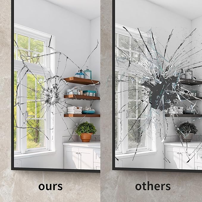 YIROMAN Bathroom Mirror for Wall 48"x40", Large Matte Black Bathroom Mirror with Metal Frame, Rectangular Vanity Mirror with Right Angles, Wall Mirror Hangs Horizontal or Vertical, Shatterproof