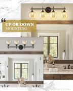 Bathroom Light Fixtures, 4-Light Black and Gold Vanity Lights Over Mirror, 30inch Farmhouse Wall Sconce Lighting with Clear Glass and Honeycomb Metal Shade, AD-22001-4W-BK