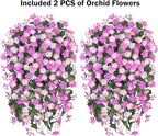 Artificial Fake Hanging Flowers Plants for Outdoor Outside Fall Decor, 2 PCS Faux Silk Daisy Mums Vines UV Resistant Realistic for Home Porch Balcony Planter Decoration (Light Fuchsia and Fuchsia)