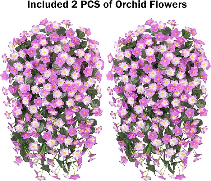 Artificial Fake Hanging Flowers Plants for Outdoor Outside Fall Decor, 2 PCS Faux Silk Daisy Mums Vines UV Resistant Realistic for Home Porch Balcony Planter Decoration (Light Fuchsia and Fuchsia)