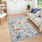 OJIA Jungle Print Washable Area Rugs 5x7, Soft Modern Rugs for Living Room Ultra-Thin Non-Shedding Bedroom Rug, Stain Resistant Neutral Area Rug Large Carpet for Dining Room Kids Nursery Playroom