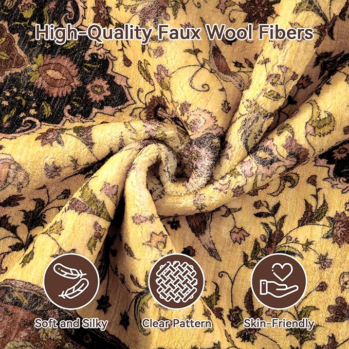 Topllen Washable Area Rug - 5'x7' Boho Living Room Rug, Non-Slip Soft Rugs Indoor for Bedroom Dining Room Office, Vintage Throw Large Carpet Stain Resistance (Red, 5x7ft)