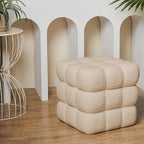 17''3 Square Ottoman Pouf Installed,Sturdy Wooden Frame,Capacity 330 lbs,Modern Sofa Stool Fuzzy Sherpa Footstool,Foot Rest,Cube Boucle,Vanity Stool,for Couch Living Room(Peach Fur)