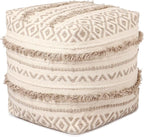 REDEARTH · Tufted Pouf Ottoman with Filler Textured Storage Cube Bean Bag Pouffe Footrest for Living Room, Bedroom, Nursery, Kidsroom; 100% Cotton (17.5"X17.5"X17.5", Geometric Craft Taupe)