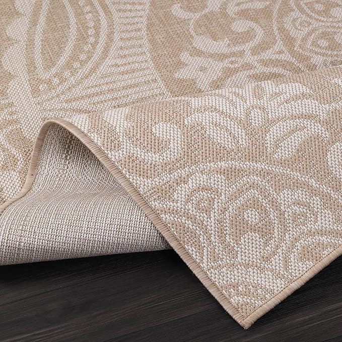 Medallion Outdoor Rug 8x10 Washable Outside Carpet for Indoor Patio Porch Waterproof Easy Cleaning Non Shedding Area Rugs Beige 8 x 10