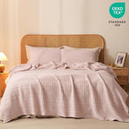 PHF 100% Cotton Waffle Weave Blanket Queen Size, Soft Lightweight Breathable Cozy Summer Blankets for Bed, Luxury Aesthetic Woven Bedding for Home Decor, 90"x90", Pink/Mauve