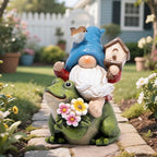Hodao Spring Garden Gnome Decoration Flower Animal Ornaments Decor Gifts Spring Gnomes for Garden Decorations Summer Elf Figurine Gifts for Mom Outdoor Decor (Blue)