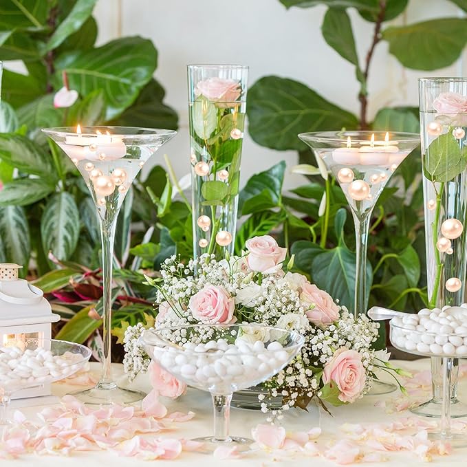 100PCS Light Champagne Faux Pearls Beads for Centerpiece Vases, Vase Filler Faux Pearls, No Holes Filler Beads for Party Anniversary Birthday Wedding Table Decor, 14/20/30mm