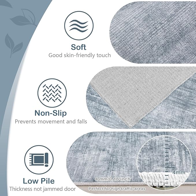 Area Rugs 9x12 Living Room: Washable Rug Modern Abstract Large Rugs Soft Non Slip Neutral Rug Stain Resistant Indoor Carpet for Bedroom Kitchen Dining Room Table Nursery Home Office Rugs(Blue,9'x12')