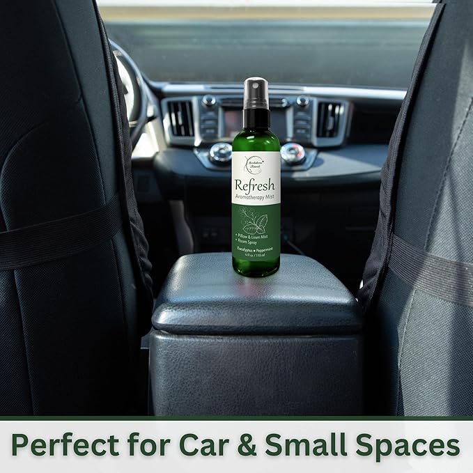 Refresh Aromatherapy Room Spray & Pillow Mist. Peppermint & Eucalyptus Essential Oil Spray, Linen Mist, Natural Car Air Freshener Bathroom Freshener & Closet Deodorizer by Brookethorne Naturals