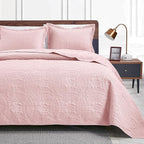 Love's cabin Quilts for Queen Bed Pink Bedspreads - Soft Bed Summer Lightweight Bedspread Comforter - Modern Style Coin Coverlet for All Season - 3 Pieces (1 Quilt, 2 Pillow Shams)