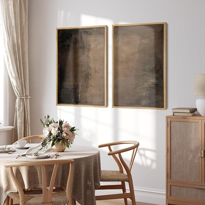 SIGNFORD Framed Canvas Print Wall Art Set Abstract Earthy Tones Modern Minimalist Abstract Shapes Illustration Modern Art Decorative Nordic Nature for Living Room, Bedroom, Office - 24"x36"x2 Natural