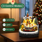 Animated Musical Christmas Village Figurines - Church Building and Snowman Statues with Rotating Train, LED Lights and Music - Battery & USB Powered Xmas Gifts and Festive Home Collection Decorations