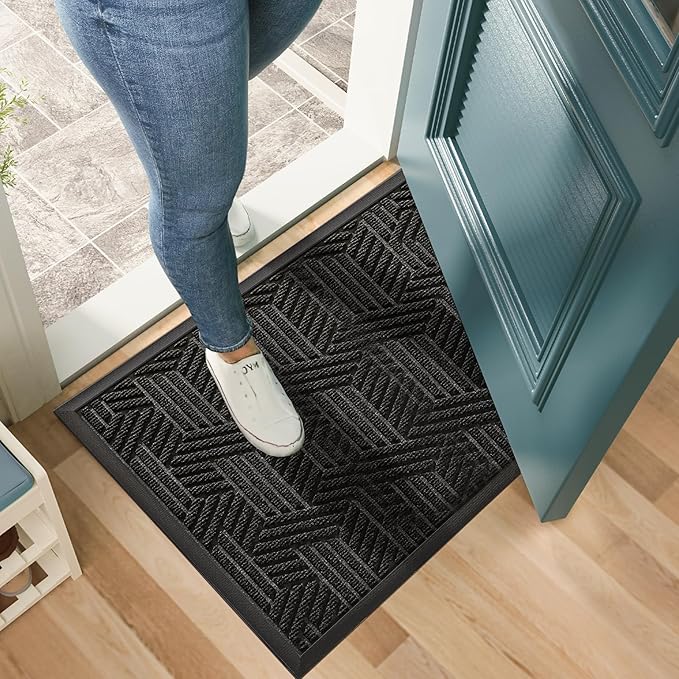 Mibao Front Door Mat Outside Entrance, Durable Outdoor Indoor Mat, Low Profile Heavy Duty Doormat, Non-Slip, Traps Dirt and Moisture, Easy Clean Patio Porch Entryway Mat, 32" x 47", Black