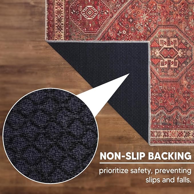 Keen Home Design 5x7 Rug - Machine Washable Area Rug with Non-Slip Backing, Ideal for Living Room, Dining Room, Bedroom - Vintage, Easy Clean, Durable, Low Pile Rug - (5' x 7')