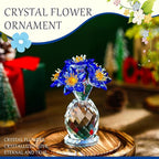 Blue Crystal Flower Figurine Collectibles Crystal Flower Christmas Ornament for Home Decor Table Centerpiece Glass Bouquet Flowers Keepsake for Women