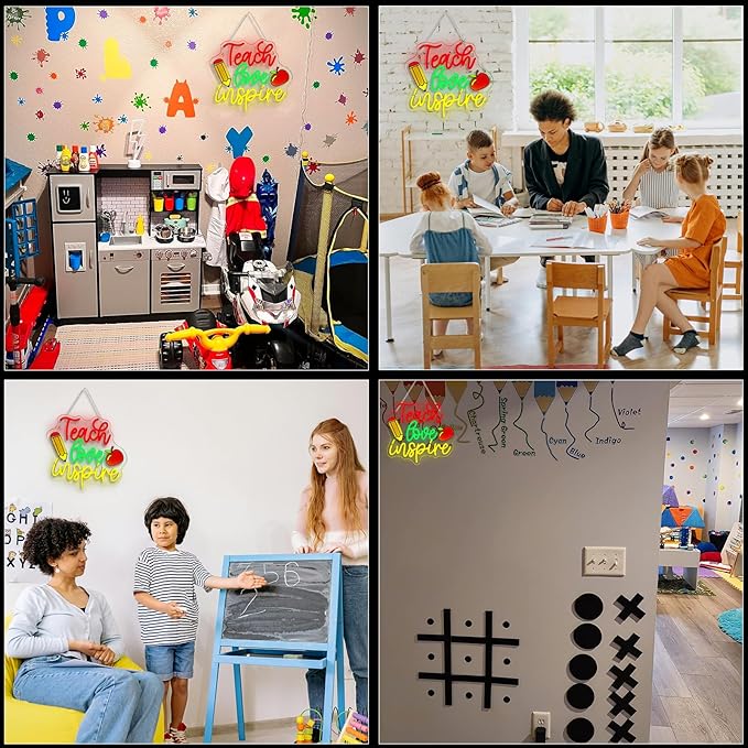 WLHOPE Teach Love Inspire Neon Sign Dimmable Led Signs for classroom Wall Decor Neon Lights USB Powered Acrylic Board Sign for study room bedroom teacher's day kids gift Decoration12.6 * 14.17 inch