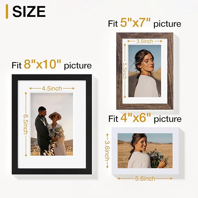 Vittanly 15 Pack Picture Frames Collage Wall Decor, Multi Sizes Including 3pcs 8x10, 6pcs 5x7 and 6pcs 4x6 Photo Frames, Gallery Frame Set for Wall or Tabletop Display, Black, Brown and White