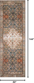 Loloi Layla Collection LAY-05 Ocean/Multi 2'-6" x 12'-0" .13" Thick Runner Rug, Soft, Durable, Vintage Inspired, Distressed, Low Pile, Non-Shedding, Easy Clean, Printed, Living Room Rug