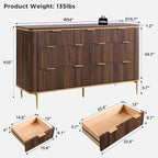 T4TREAM 7-Drawer Dresser Fluted Design, with Gold Accents (Dark Walnut)
