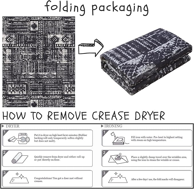 Rugcomf Area Rugs 8x10 Rug for Living Room Clearance Washable Boho Area Rug Non Slip Moroccan Vintage Low Pile Large Rug for Living Room, Bedroom, Farmhouse, Dining Room, Kids Playroom(Black)