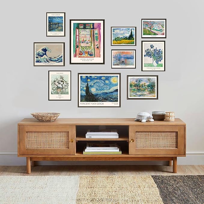 Vintage Eclectic Wall Decor Set of 9, Abstract Eclectic Prints Matisse Van Gogh Claude Monet Maximalist Famous Artist Painting Aesthetic Pictures, Trendy Maximalism Poster for Aesthetic Bedroom,
