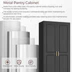 75" Kitchen Pantry Cabinet with Drawer, Metal Storage Cabinets with Doors and Adjustable Shelves, Black Tall Pantry Cabinet for Dinning Living Room, Home Office