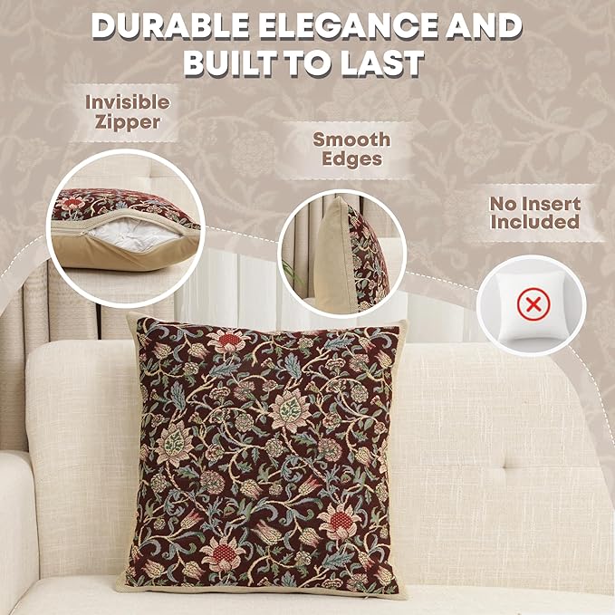 Charlotte Home Furnishings Throw Pillow Covers 16x16 in, Damson Blue Decorative Couch Pillow Cover, Boho Decor European Tapestry Cushion Cases, Living Room Cozy Home Decor, Jacquard Woven Soft Cotton