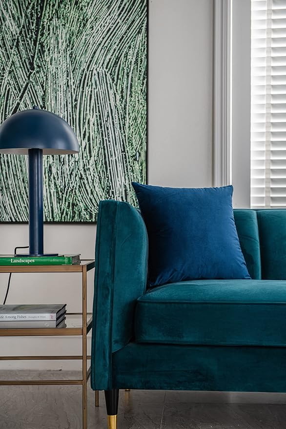 Midnight Blue Throw Pillow Covers 2 Pack 24 x 24 Inch Cozy Soft Velvet Square Decorative Pillow Cases, Lumbar Toss Pillow Shams, Euro Cushion Covers for Farmhouse, Couch, Sofa, Bed