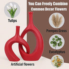 WUBIANJIE Red Ceramic Vase Set - Modern Boho Decor, Snuggle Design, Vases for Living Room, Bedroom, Coffee Table, Fireplace