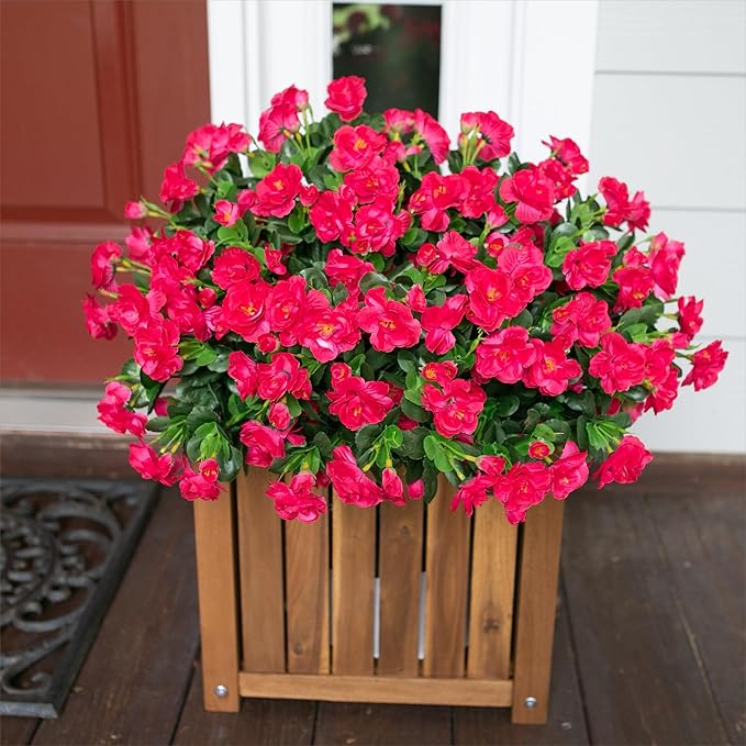 Ivydale Artificial Fake Camellia Flowers Plants for Outdoor Outside Fall Decoration, Faux Silk Hotpink Camellias UV Resistant Look Real for Planter Porch Patio Garden Yard, 3 Large Bundles