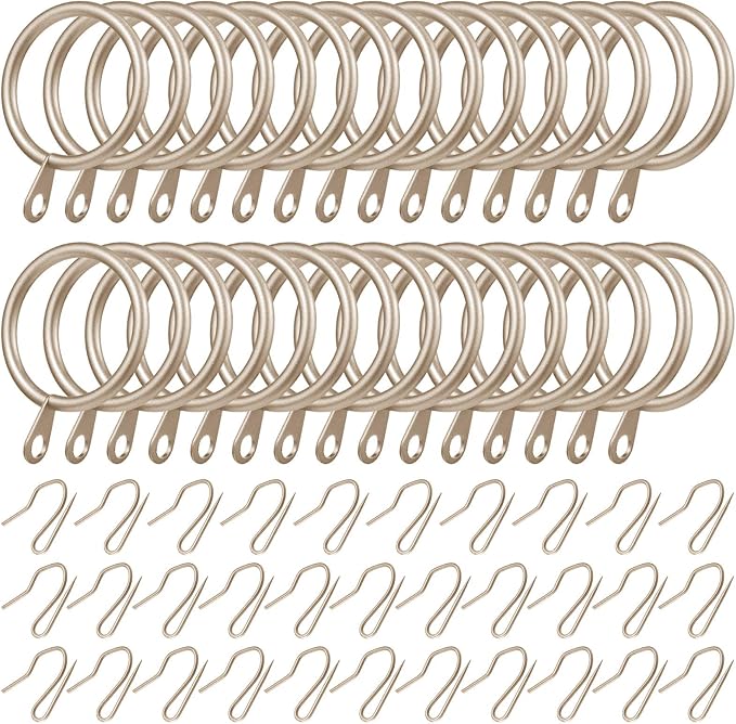 Hotop 60 Pieces 1.26 Inch Metal Drapery Curtain Rings Curtain Hanging Rings and 60 Pieces Metal Drapery Pin Hooks for Drapes Window Door Shower (Champagne Gold)