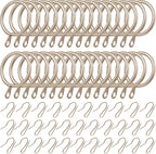 Hotop 60 Pieces 1.26 Inch Metal Drapery Curtain Rings Curtain Hanging Rings and 60 Pieces Metal Drapery Pin Hooks for Drapes Window Door Shower (Champagne Gold)