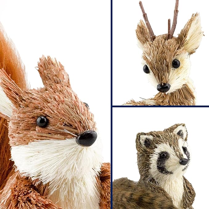 AuldHome Design Woodland Friends Figurines (Set of 3, Deer/Raccoon/Squirrel); Forest Animals Decor for Fall, Christmas, Winter and Themed Decor or Parties