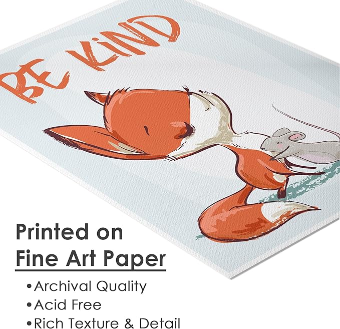 Fox Wall Art Prints (Set of 3) - Unframed - 8x10s | Woodland Nursery Decor - Inspirational Quotes for Boys and Girls Room - Be Kind, Be Brave, Be You - Kids Positive Affirmations