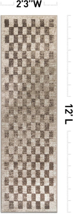 Rugshop Beige Checkered Area Rug – Textured Grid Pattern Carpet for Living Room, Bedroom, or Office – Neutral Contemporary Soft Floor Décor 2' 3" x 12' Runner Beige