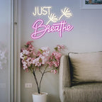 Just Breathe Neon Sign Dimmable Breathe Neon Signs Light Up Sign for Wall Decor LED Letters Neon Light by USB for Bedroom Yoga Studio Gym Reading Room(12.6 * 16.5In)